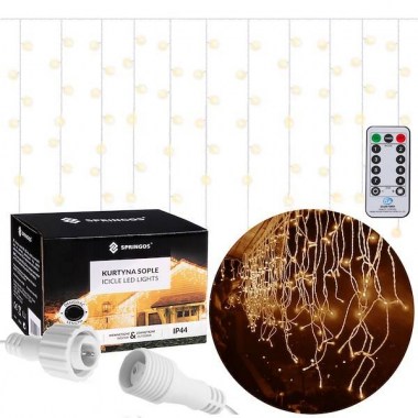 pol_pl_Kurtyna swietlna z pilotem 300 led girlanda lampki wewnetrzno zewnetrzne sople cieply bialy 29773_1
